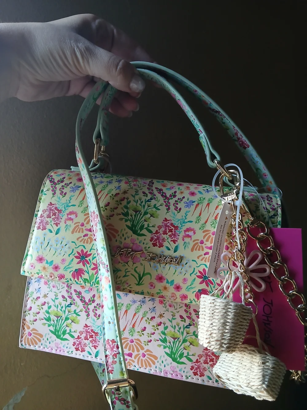 NEW Betsy Johnson Floral Top-Handle Crossbody Bag - Pink & Mint